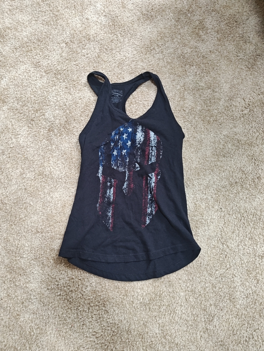 Grunt Style Black Camisole with Patriotic Skull Design